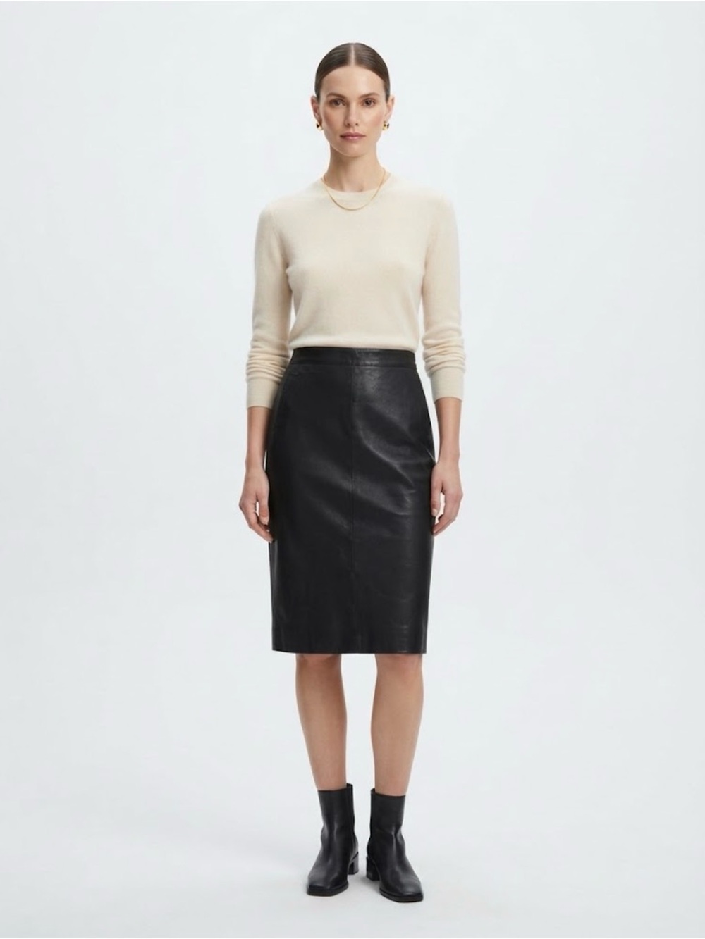 Vintage Krizia Italian Black 100% Sheepskin Leather Pencil Midi Skirt  SZ 6